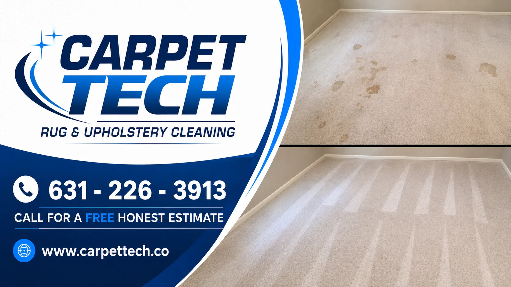 Carpet Tech rug and upholstery cleaning — call 631-226-3913 for a free honest estimate